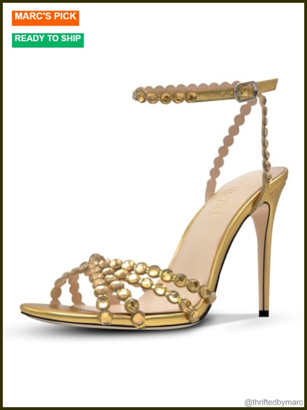 Women's Rhinestone Stiletto Heels Strappy Buckle Sandals Round Toe Sexy Party
